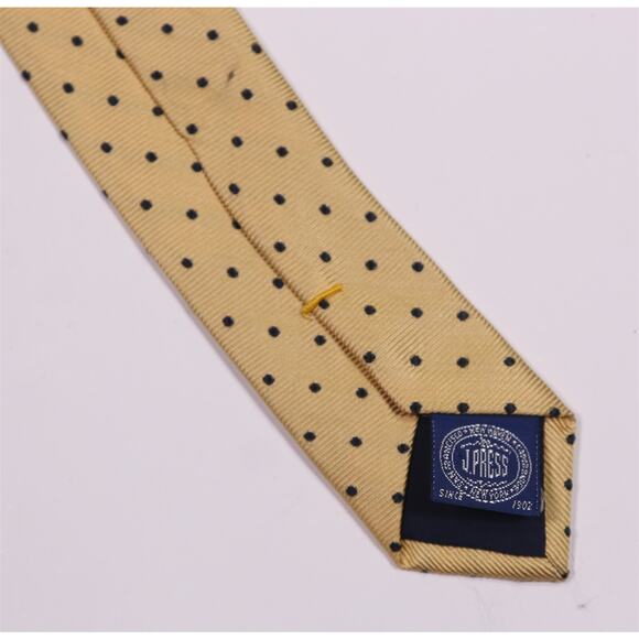 J. Press Gold Navy Blue Polka Dot Twill Silk Slim Necktie Tie Made in Japan - Picture 6 of 7